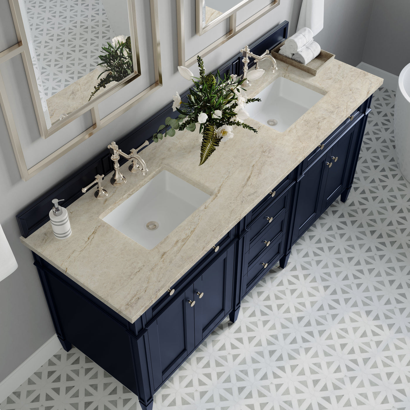 James Martin Brittany 72" Double Bathroom Vanity, Victory Blue with Tajnar countertop