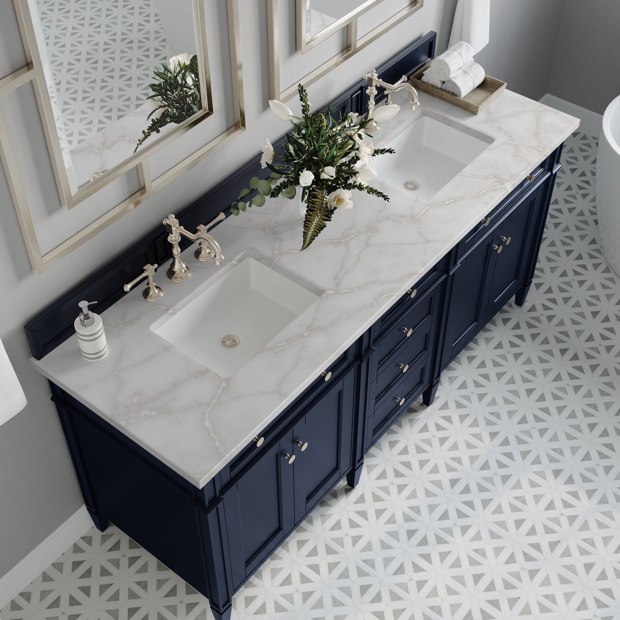James Martin Brittany 72" Double Bathroom Vanity, Victory Blue with Victorian Silver countertop