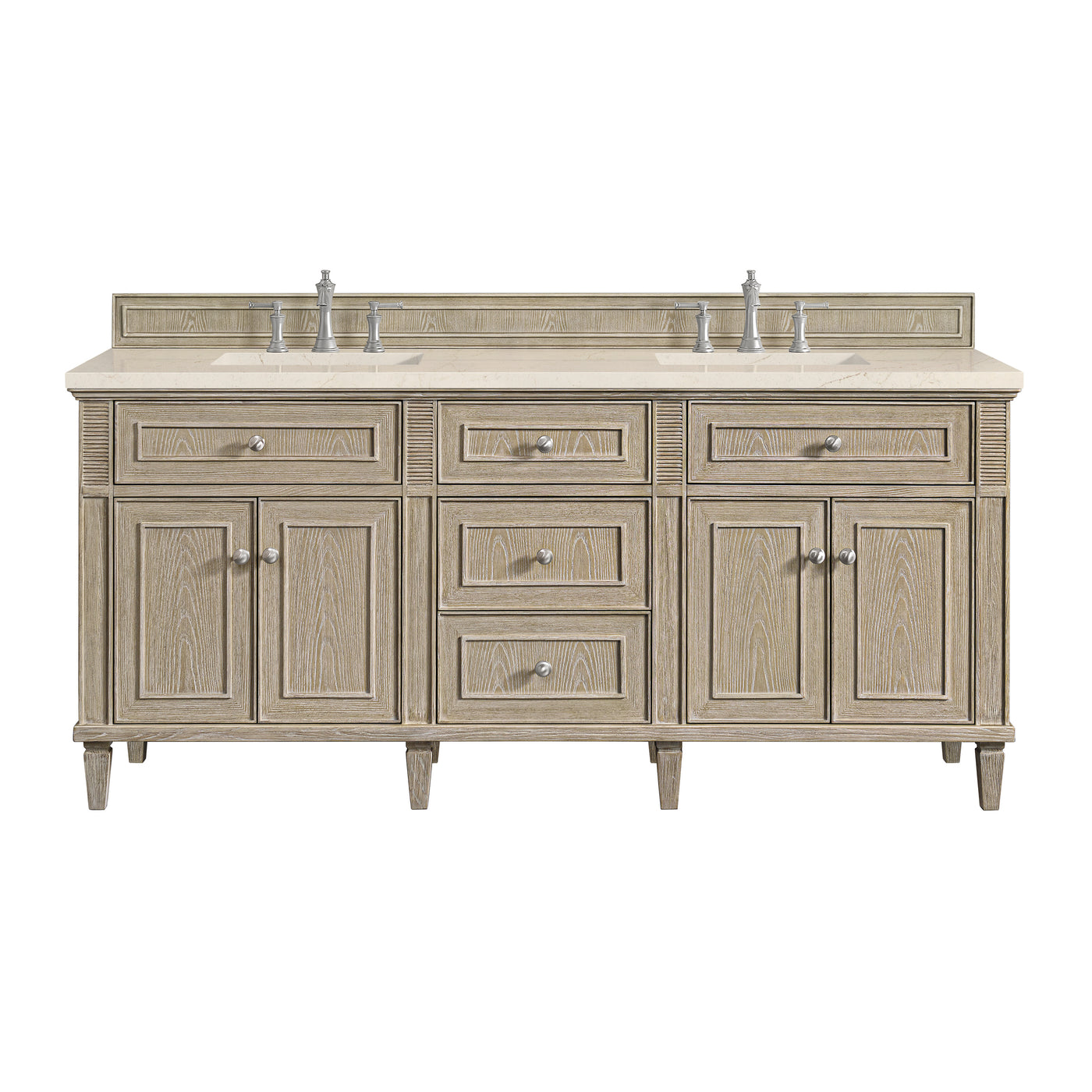 James Martin Lorelai 72" Double Bathroom Vanity, Whitewashed Oak with Eternal Marfil countertop