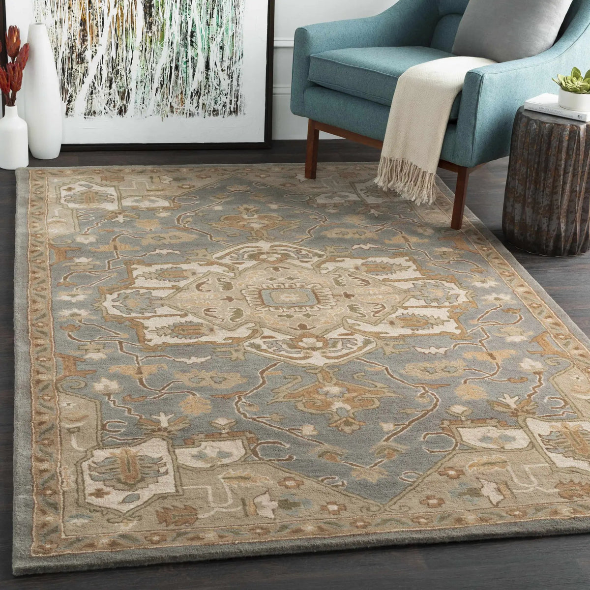 Broomfield Gray 1144 Wool Area Rug, installed in a room
