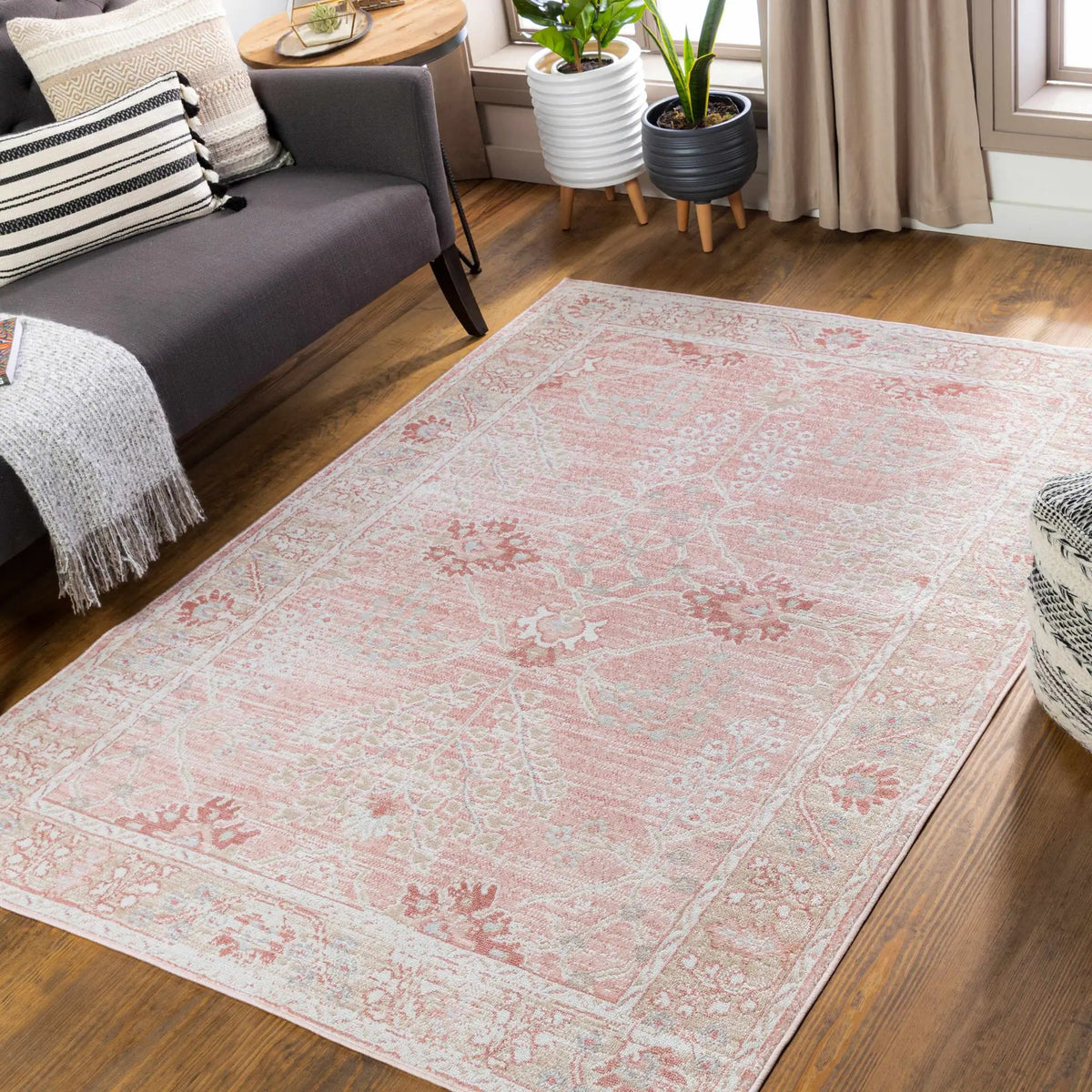 Barnwell Pink Area Carpet, installed in a room