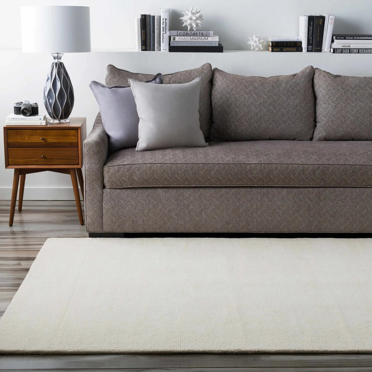 Brockton Solid Light Beige Wool Rug, installed in a room 2