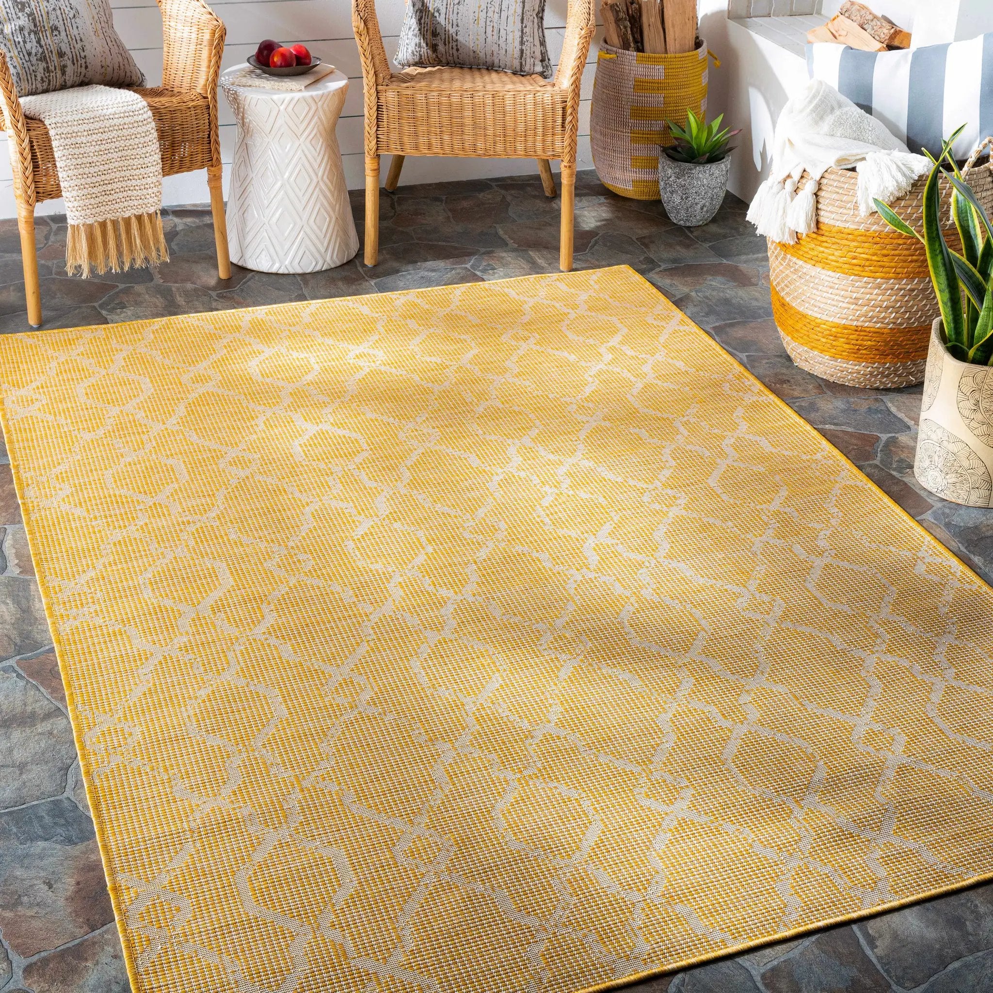 Brocton Yellow Flatweave Outdoor Rug - Clearance by Boutique Rugs