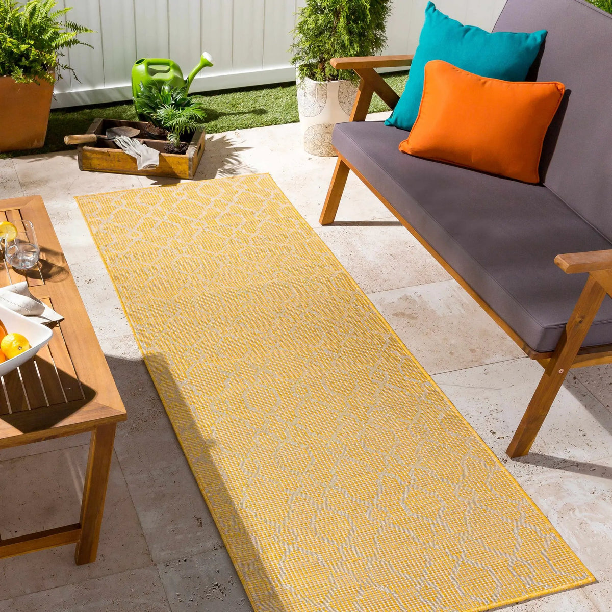 Brocton Yellow Flatweave Outdoor Rug - Clearance, installed in a room 2