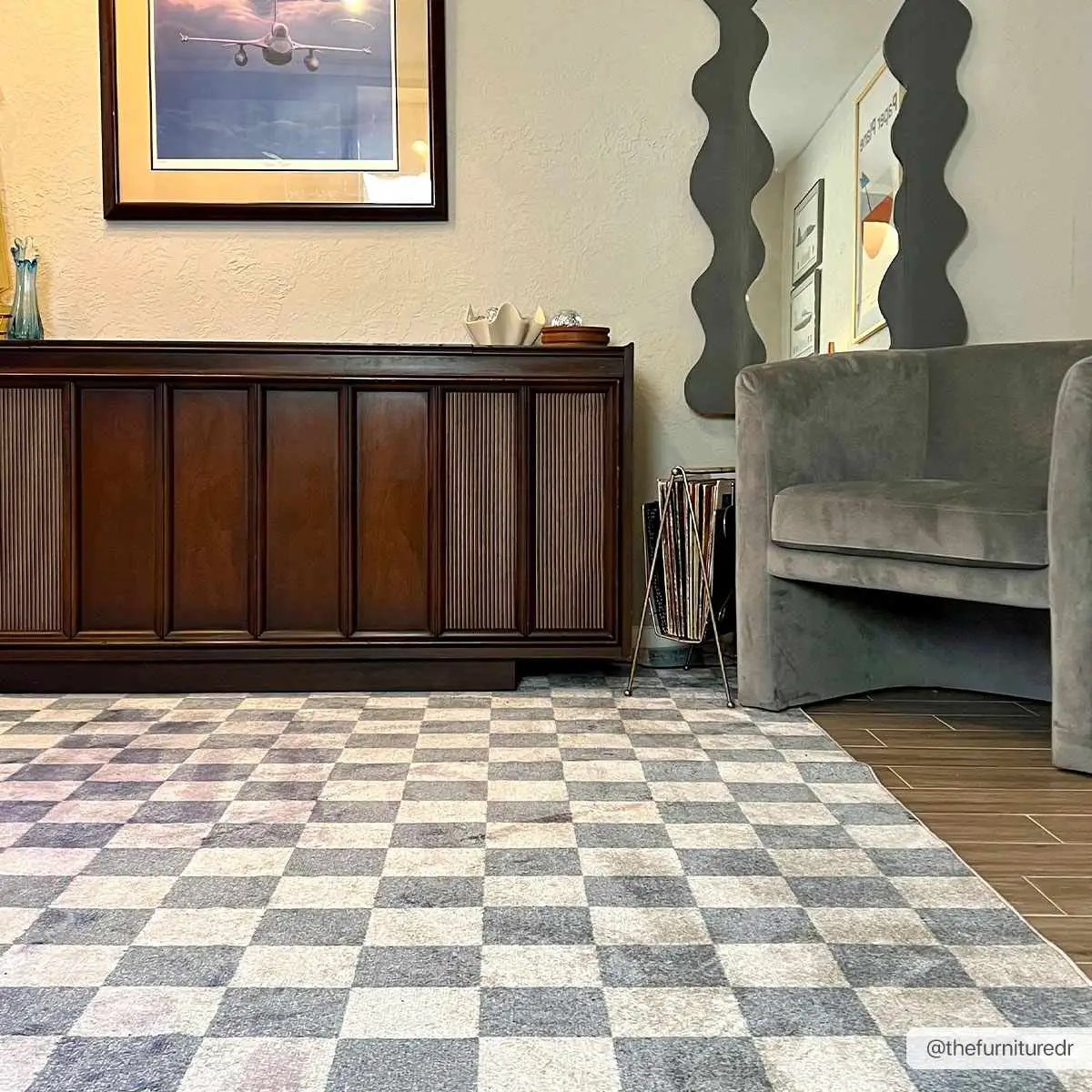 Brone Blue Checkered Washable Rug, photo 3 of 25