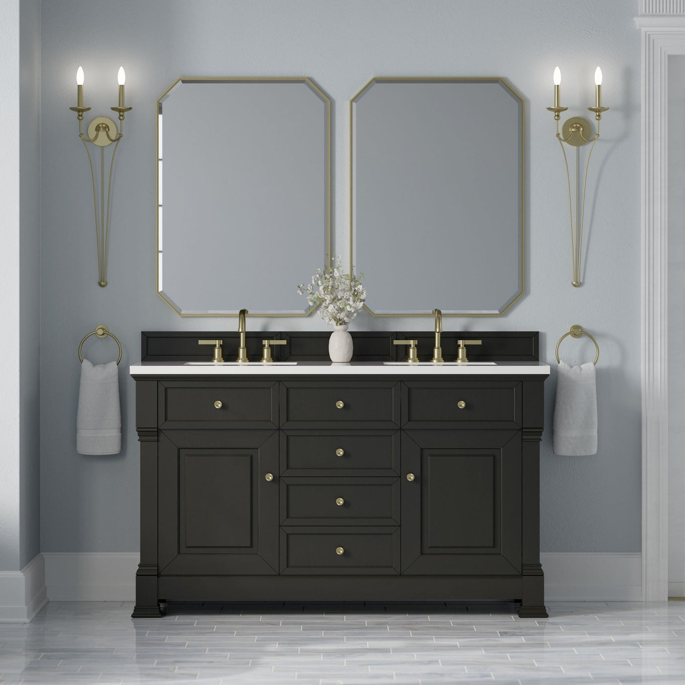 James Martin Brookfield 60" Double Bathroom Vanity, Black Onyx, cabinet without a countertop