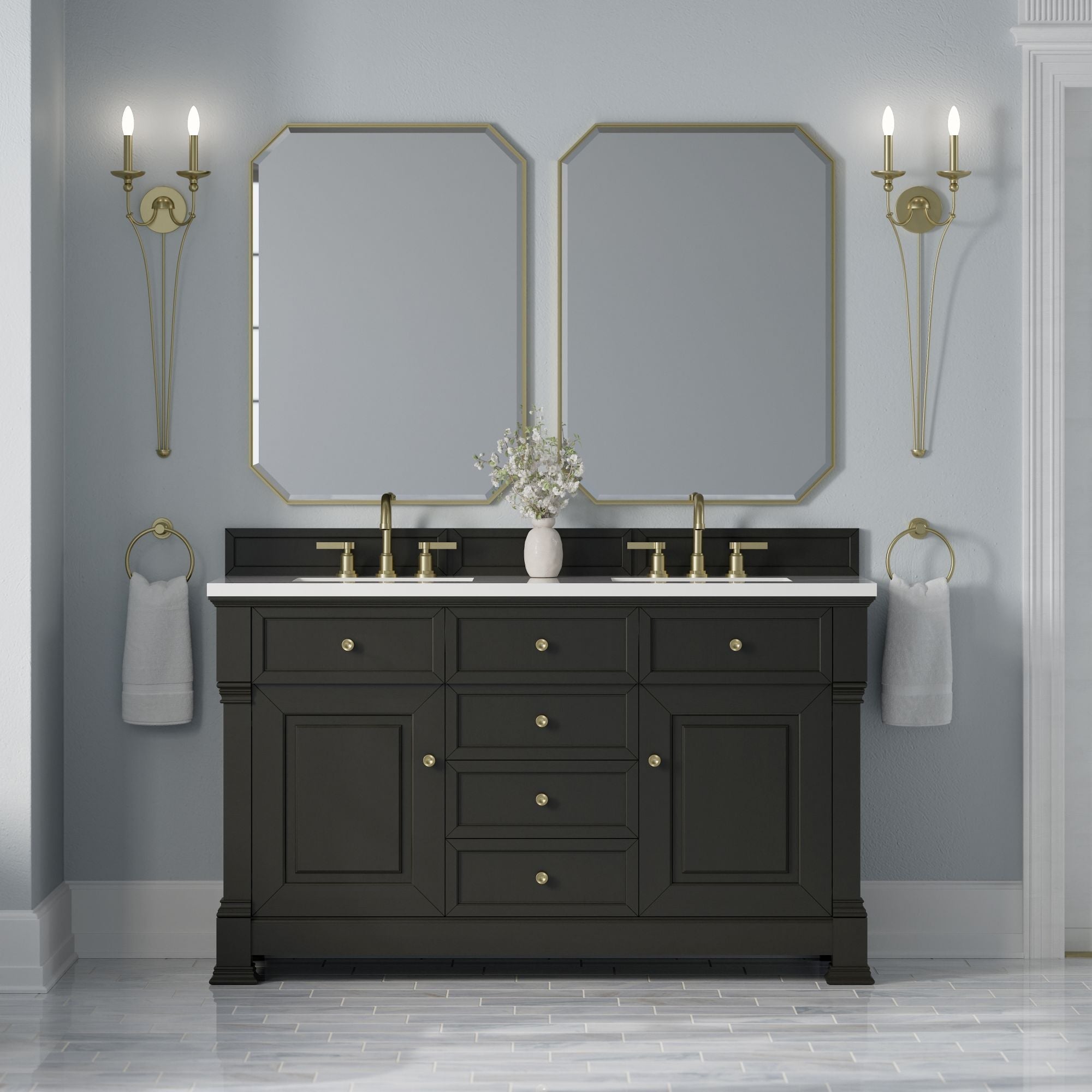 James Martin Brookfield 60" Double Bathroom Vanity, Black Onyx, cabinet without a countertop