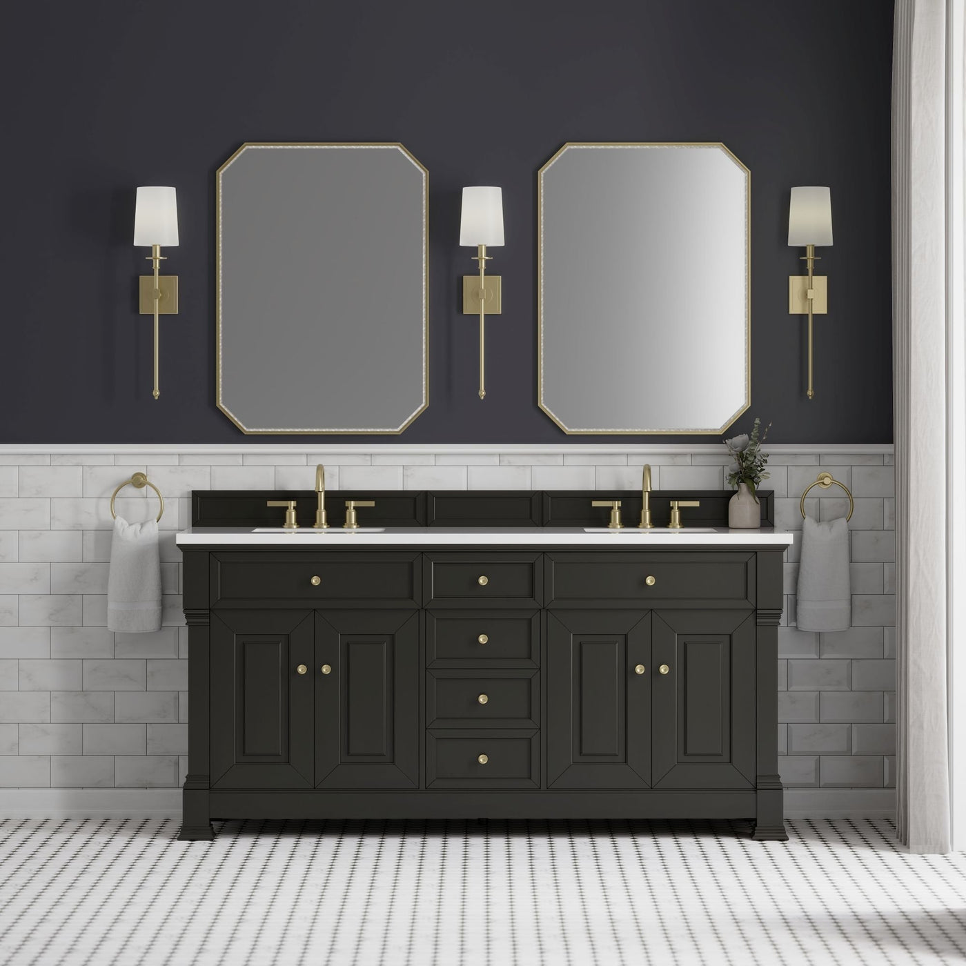 James Martin Brookfield 72" Double Bathroom Vanity, Black Onyx, cabinet without a countertop