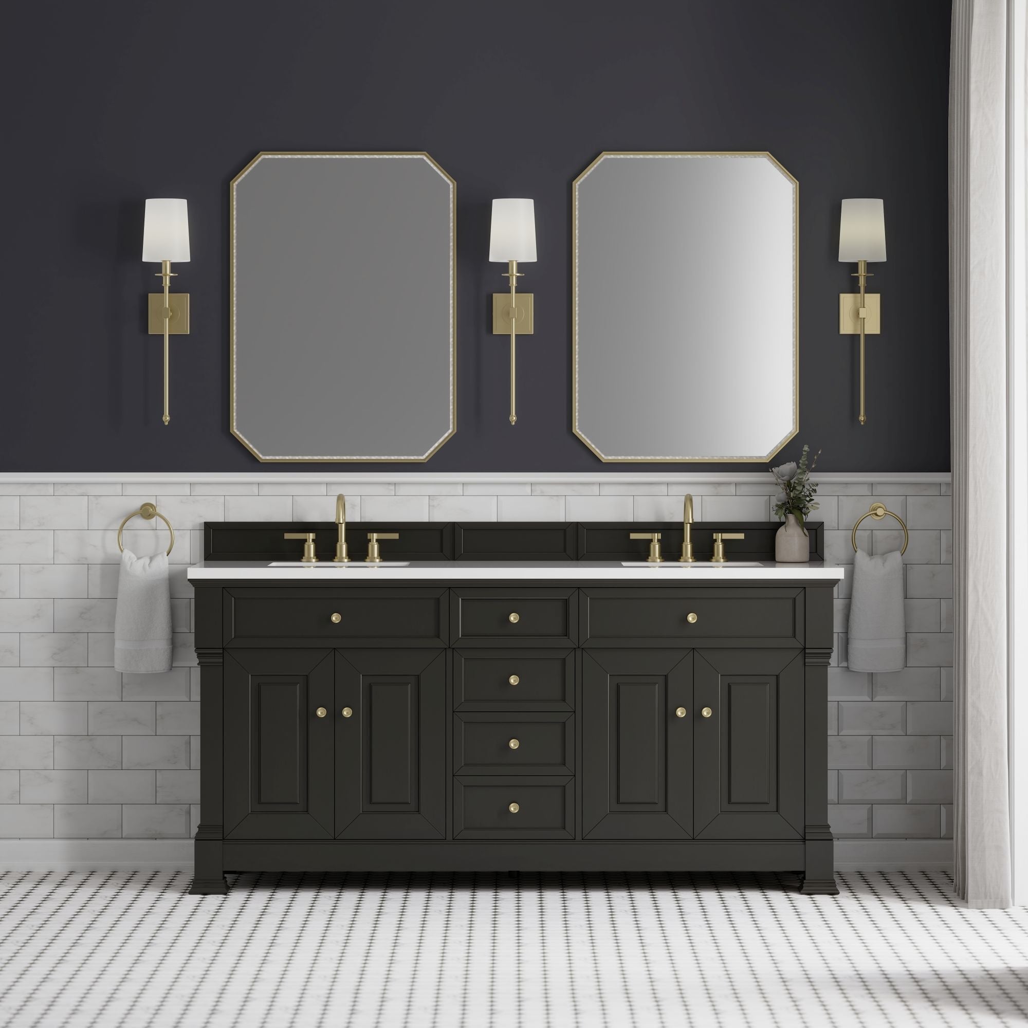James Martin Brookfield 72" Double Bathroom Vanity, Black Onyx, cabinet without a countertop