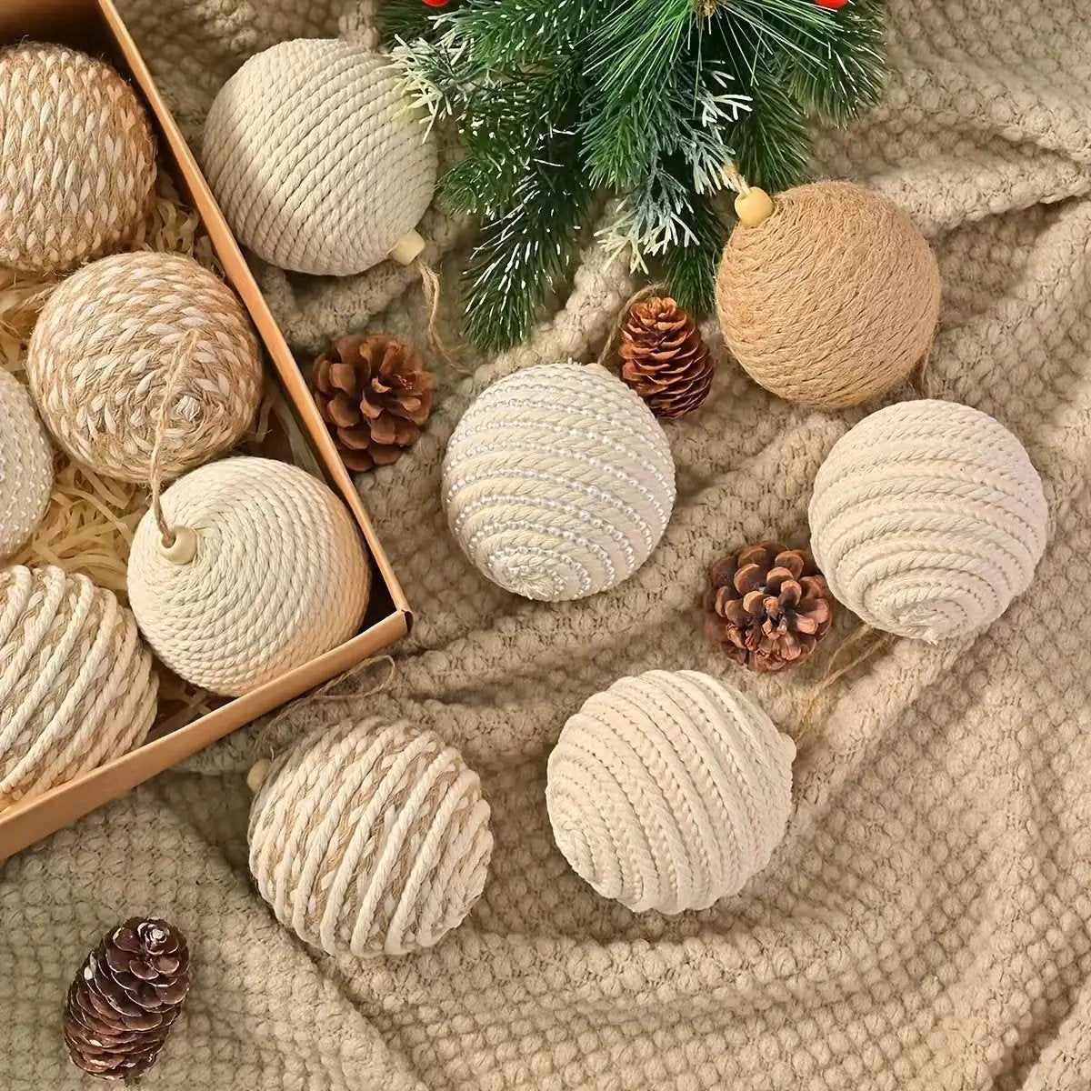 Brown Christmas Ball Set 12pcs with Wooden Clips 3.15-inch Rope by House Of Avana