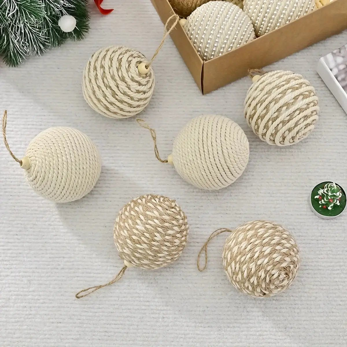 Brown Christmas Ball Set 12pcs with Wooden Clips 3.15-inch Rope by House Of Avana