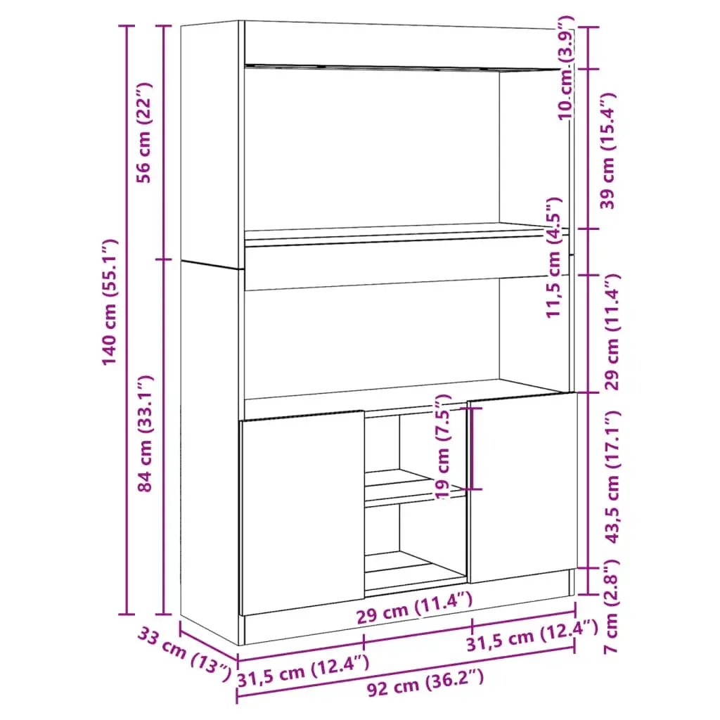 Brown Oak Highboard Cabinet with Modern Design by House Of Avana