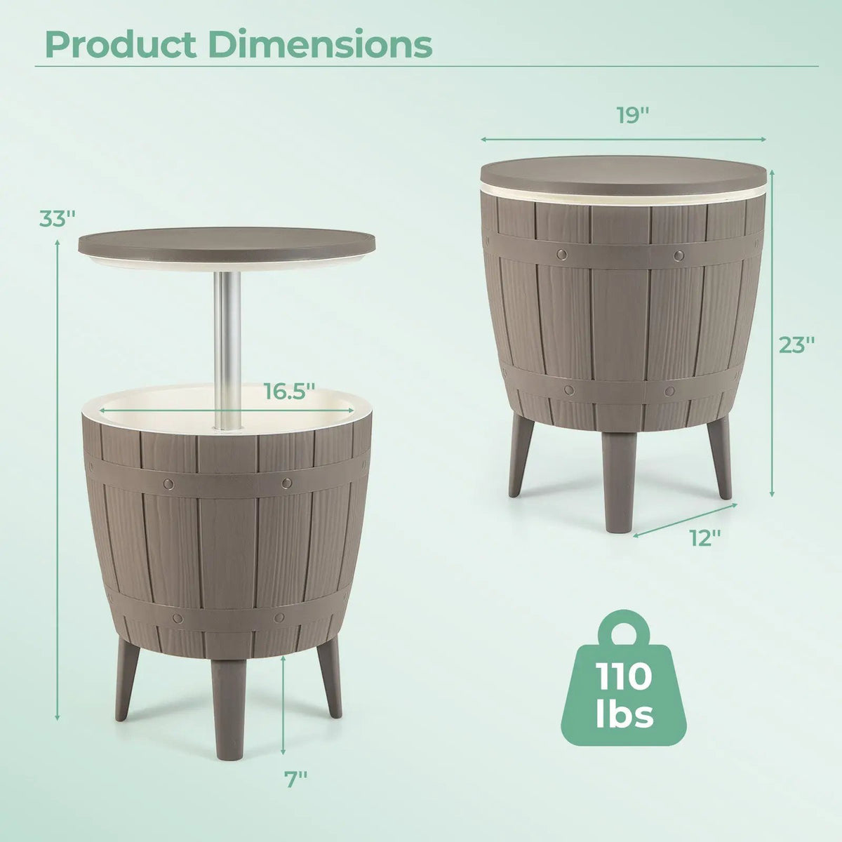 10 Gallon Cooler Bar Table Outdoor Coffee Table Ice Bucket with Telescopic Tabletop for Beer and Wine, photo 5 of 7