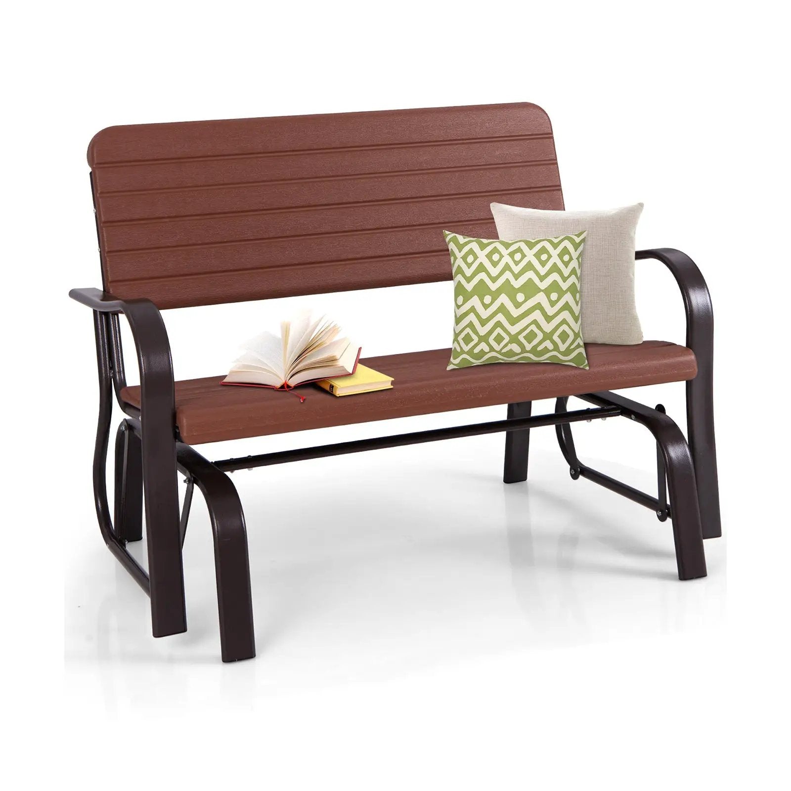 2-Seat Porch Glider with HDPE Back Seat and Steel Frame-Brown by DirectDeals