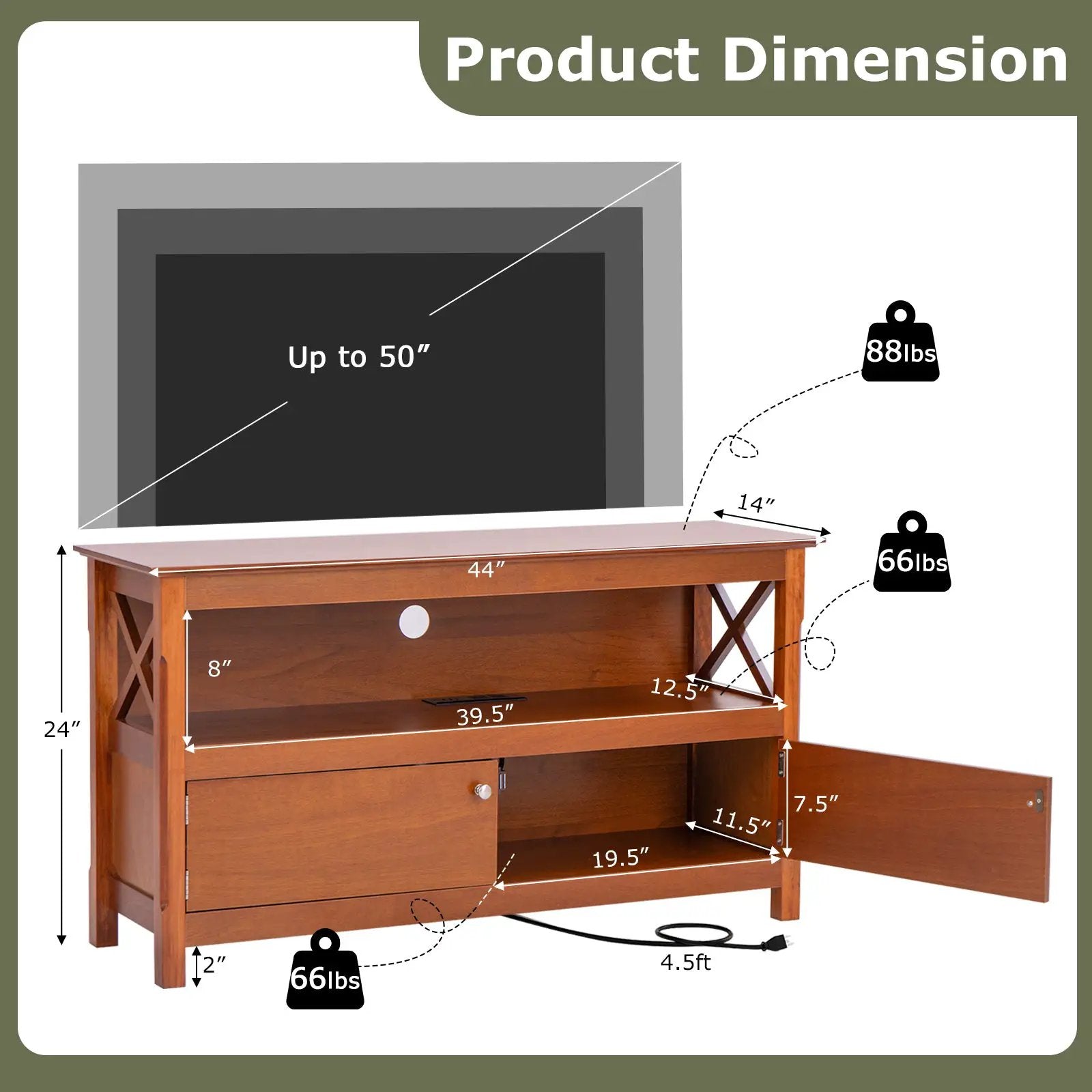 44 Inch Wooden Storage Cabinet TV Stand by DirectDeals