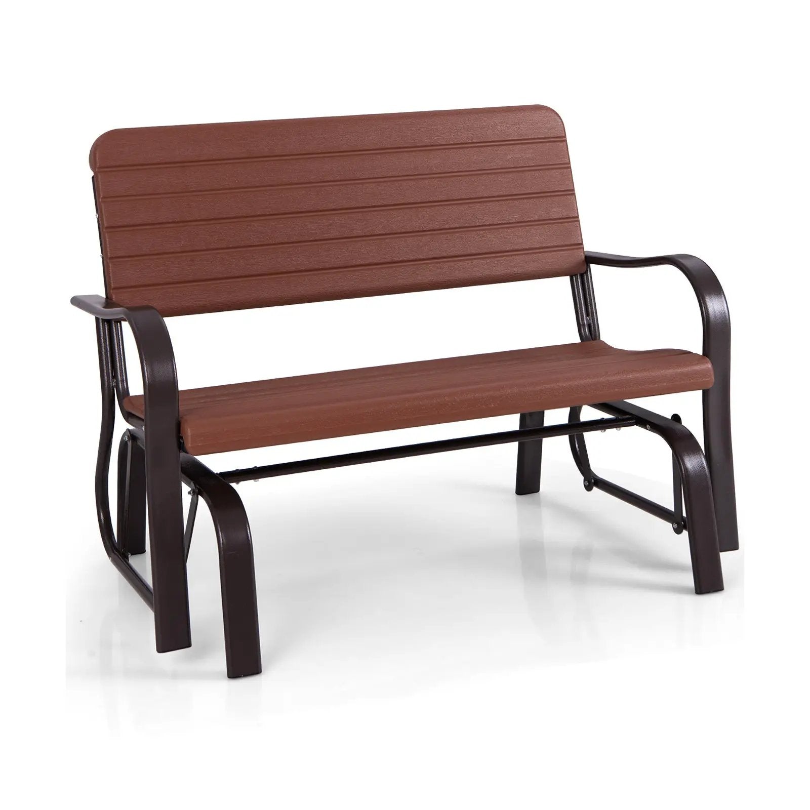 2-Seat Porch Glider with HDPE Back Seat and Steel Frame-Brown by DirectDeals