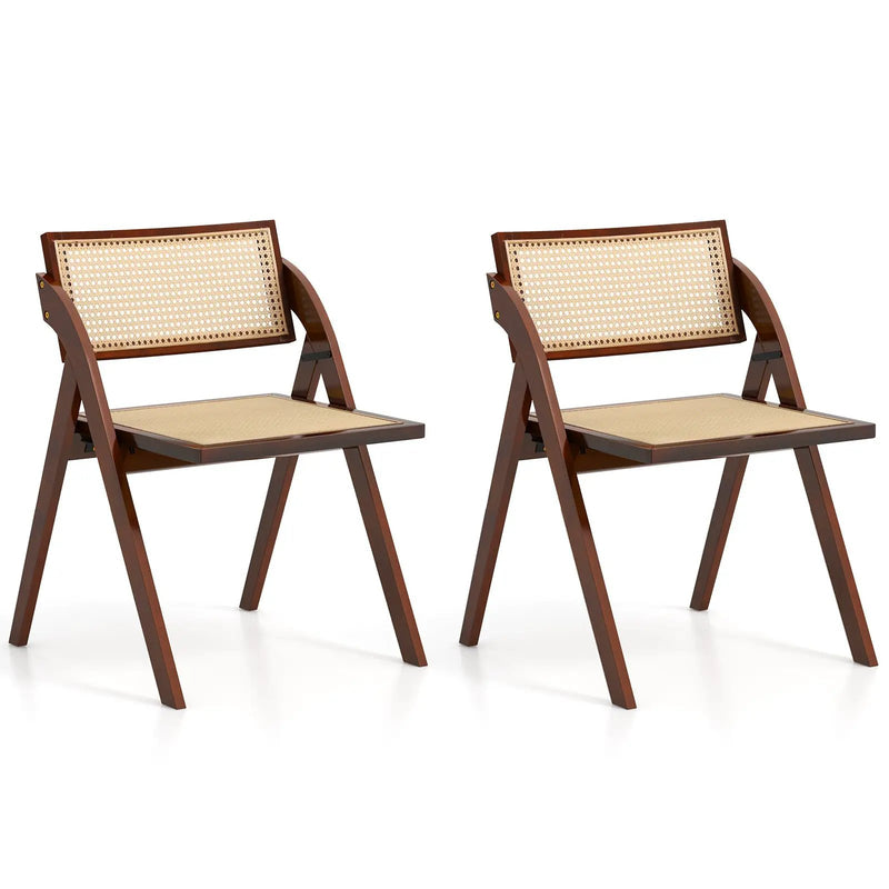 Foldable Dining Chairs Set of 2 with Woven Rattan Backrest by DirectDeals