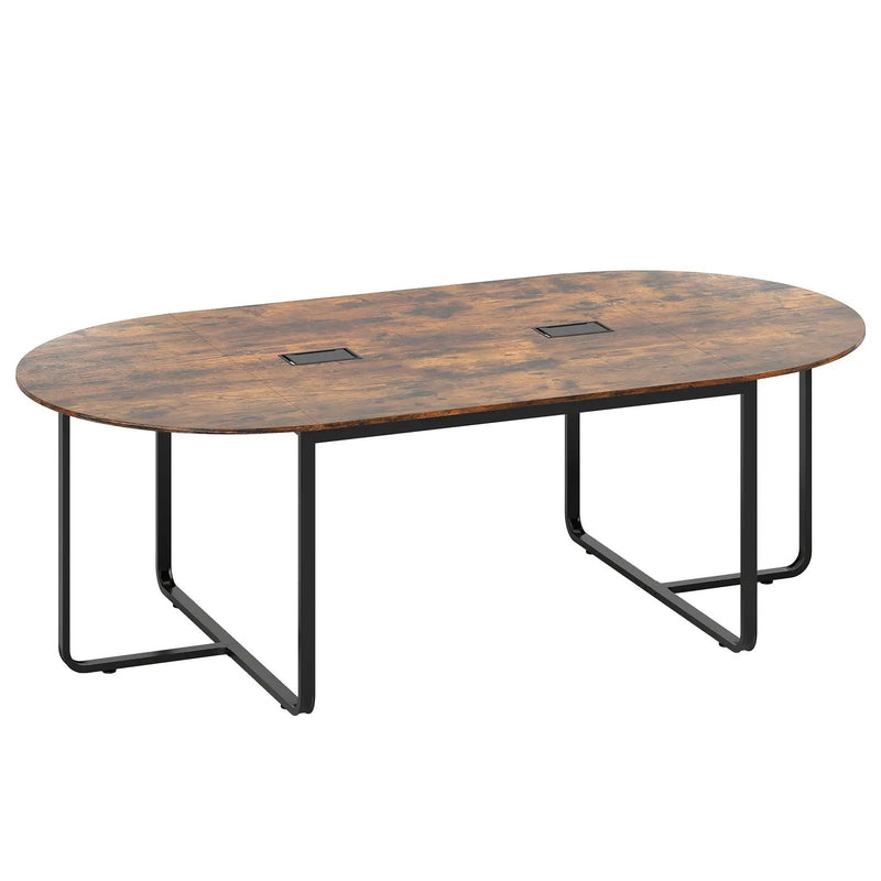 95 Inches Oval Conference Industrial Executive Table with Dual Cable Holes-Rustic Brown by DirectDeals