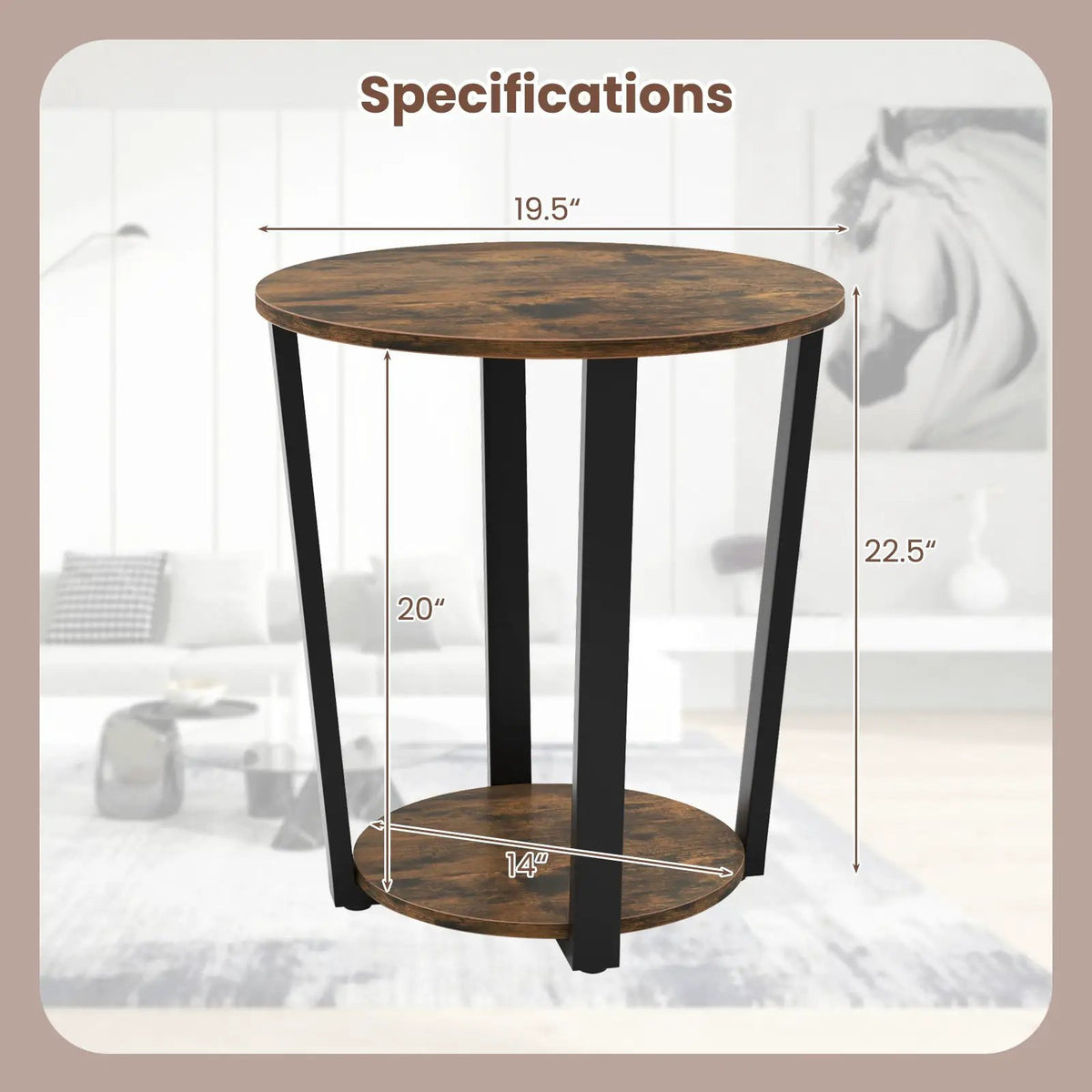 2-tier Round End Table with Storage Shelf & Metal Frame, photo 7 of 16