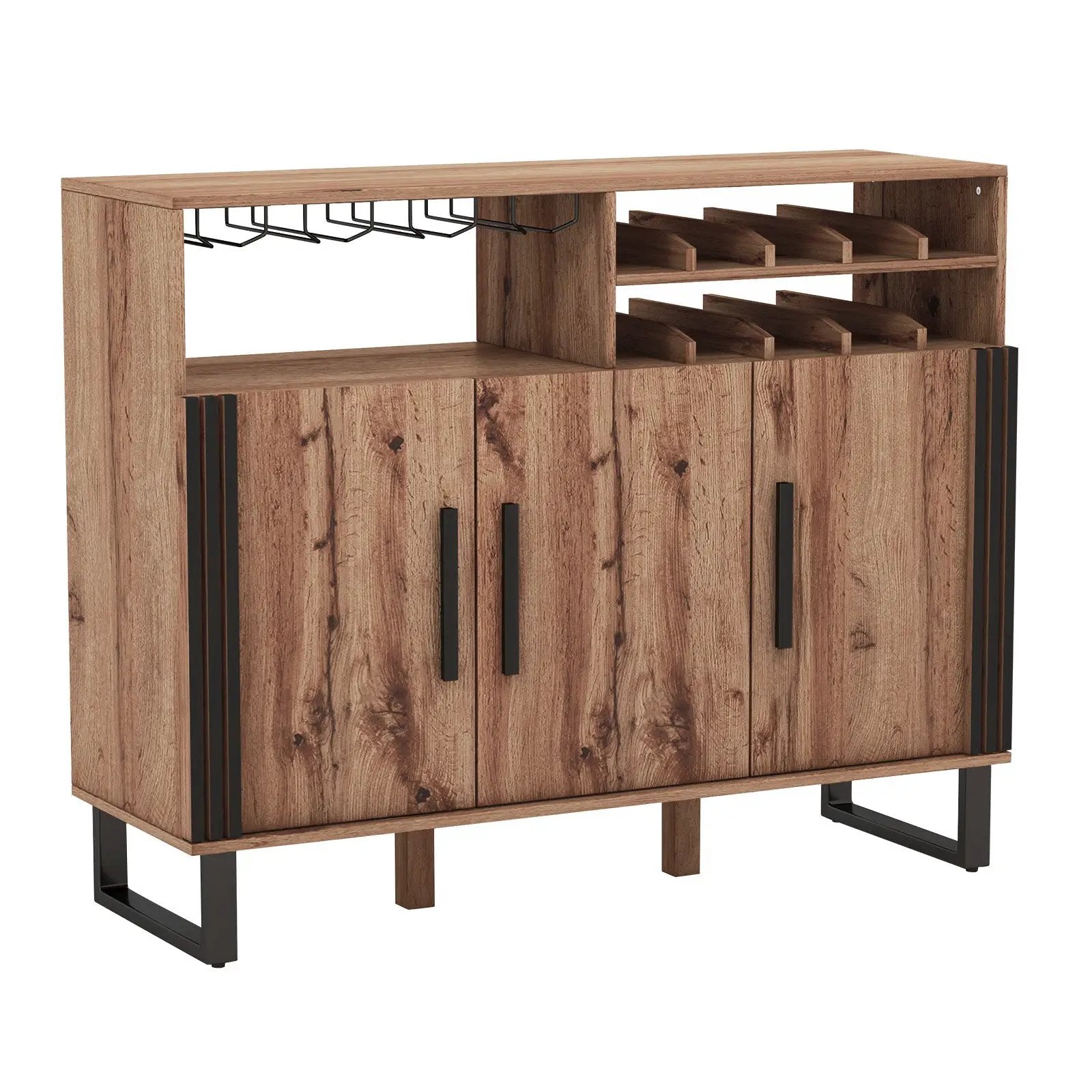 Home Wine Bar Cabinet with 3 Doors and Adjustable Shelves-Brown by DirectDeals