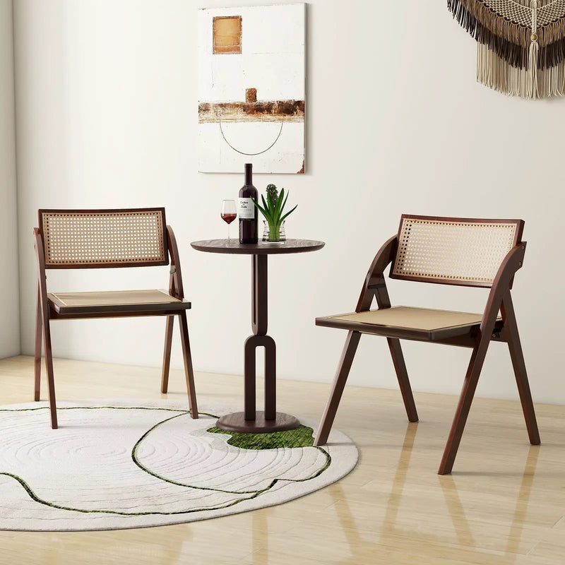 Foldable Dining Chairs Set of 2 with Woven Rattan Backrest by DirectDeals