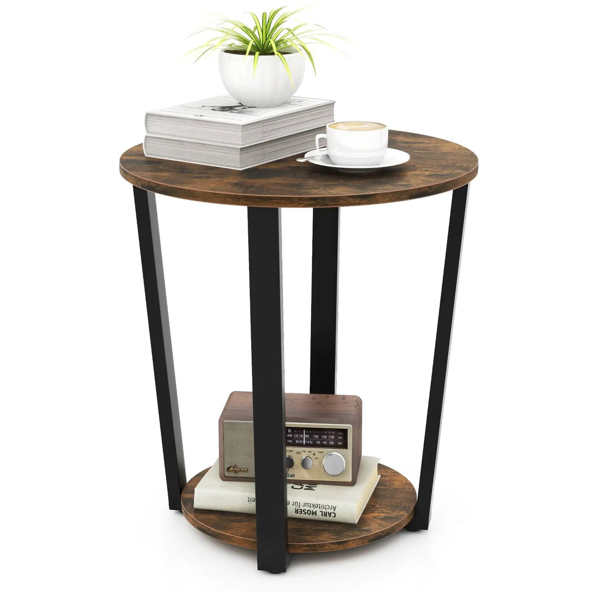 2-tier Round End Table with Storage Shelf & Metal Frame, photo 11 of 16