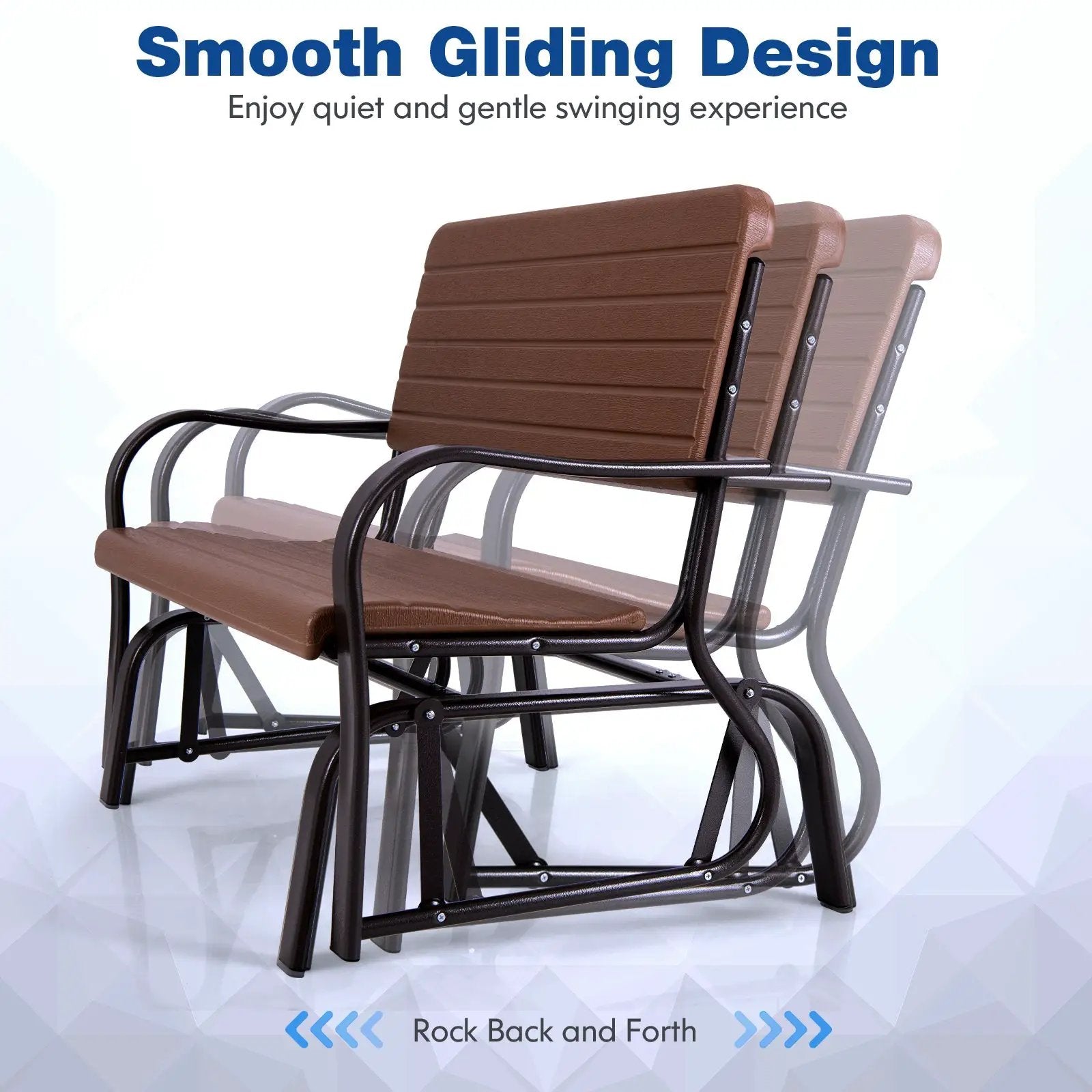 2-Seat Porch Glider with HDPE Back Seat and Steel Frame-Brown by DirectDeals