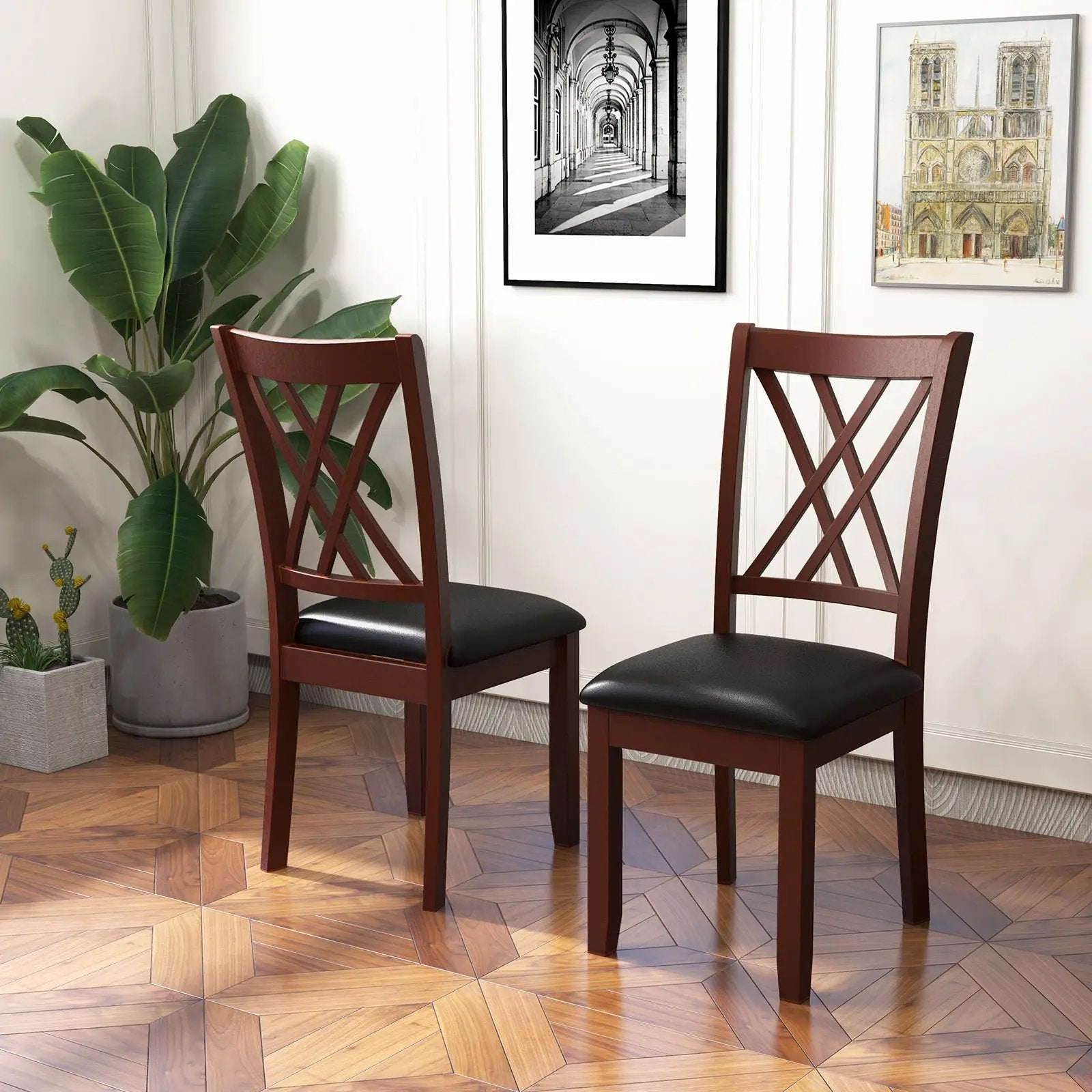 Set of 2 Dining Chair with Backrest and Padded Seat-Brown by DirectDeals