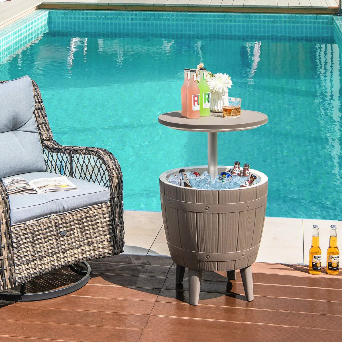 10 Gallon Cooler Bar Table Outdoor Coffee Table Ice Bucket with Telescopic Tabletop for Beer and Wine, photo 2 of 7