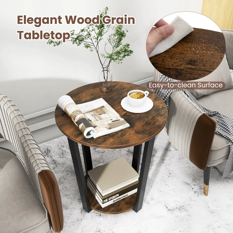 2-tier Round End Table with Storage Shelf & Metal Frame by DirectDeals