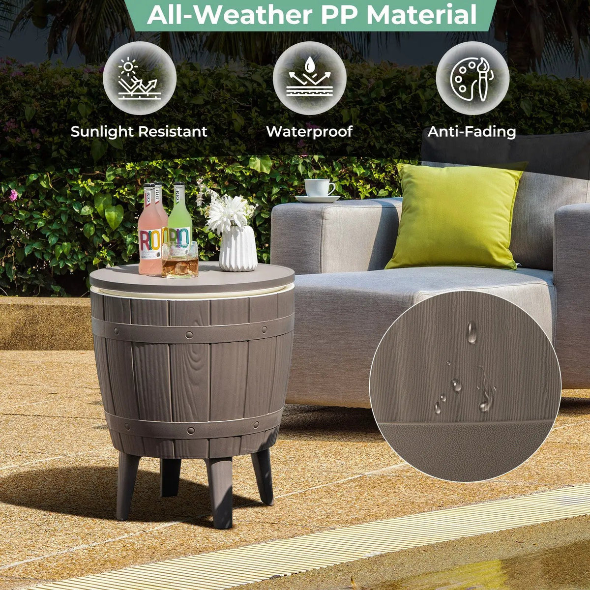 10 Gallon Cooler Bar Table Outdoor Coffee Table Ice Bucket with Telescopic Tabletop for Beer and Wine, photo 6 of 7