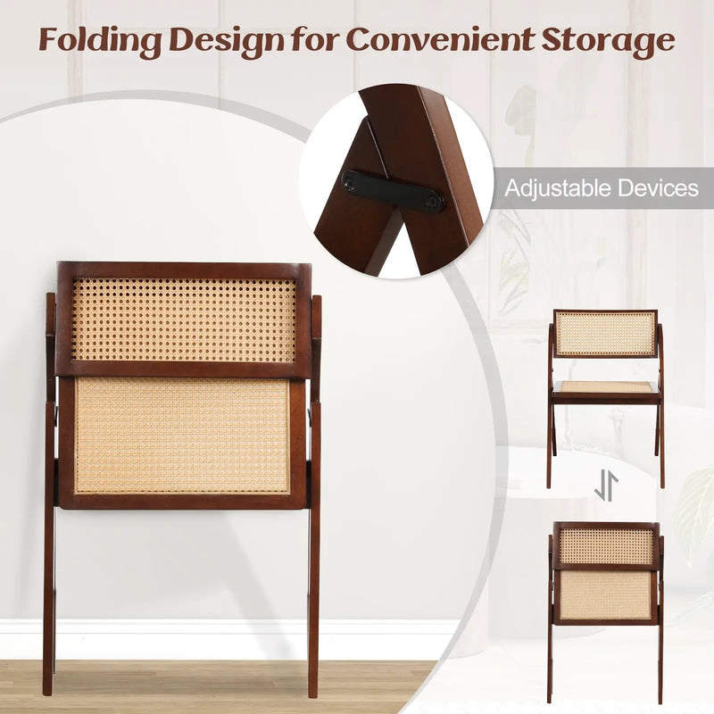 Foldable Dining Chairs Set of 2 with Woven Rattan Backrest by DirectDeals