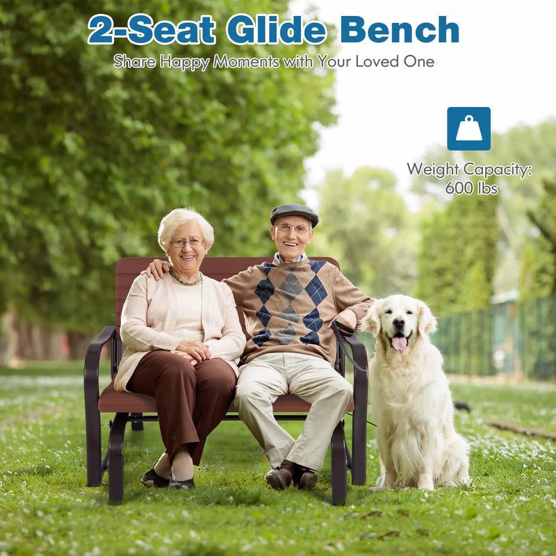 2-Seat Porch Glider with HDPE Back Seat and Steel Frame-Brown by DirectDeals
