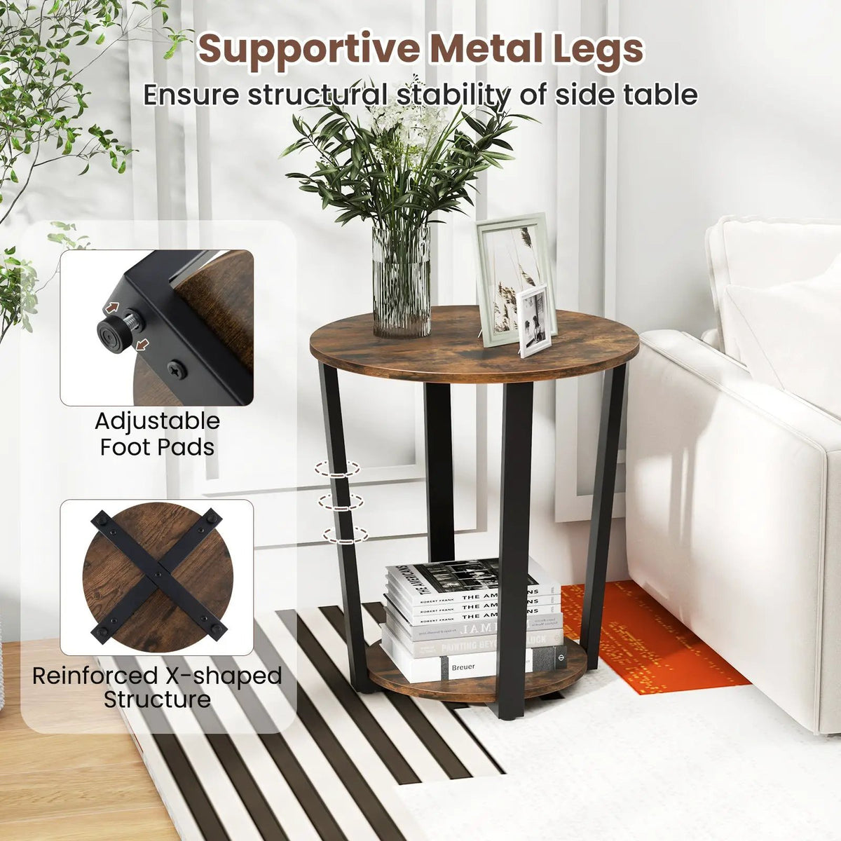 2-tier Round End Table with Storage Shelf & Metal Frame, photo 16 of 16