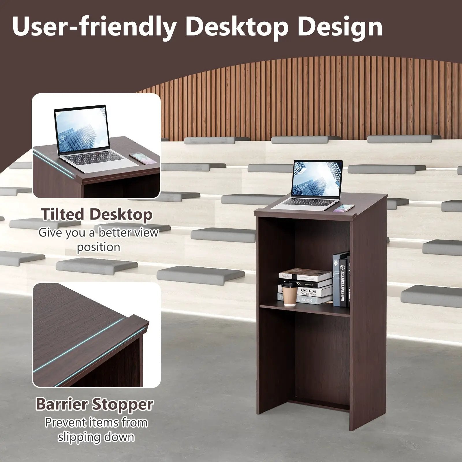 Wooden Floor Standing Podium Speaking Lectern by DirectDeals