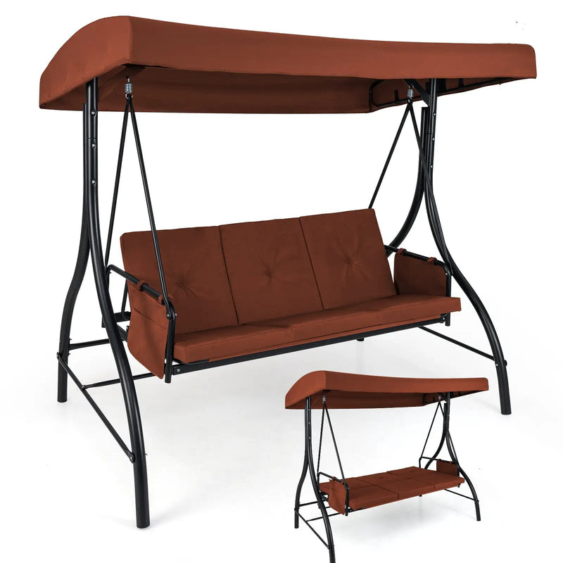 3-Piece Patio Swing with Canopy Removable Cushions and Side Pockets by DirectDeals