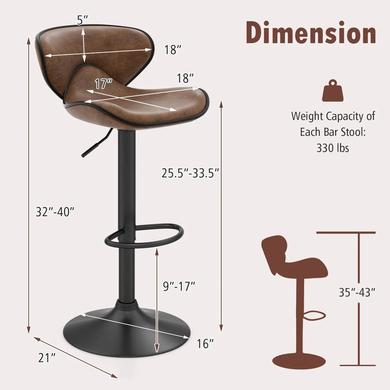 Set of 2 Adjustable Bar Stools Swivel Bar Chairs Pub Kitchen by DirectDeals