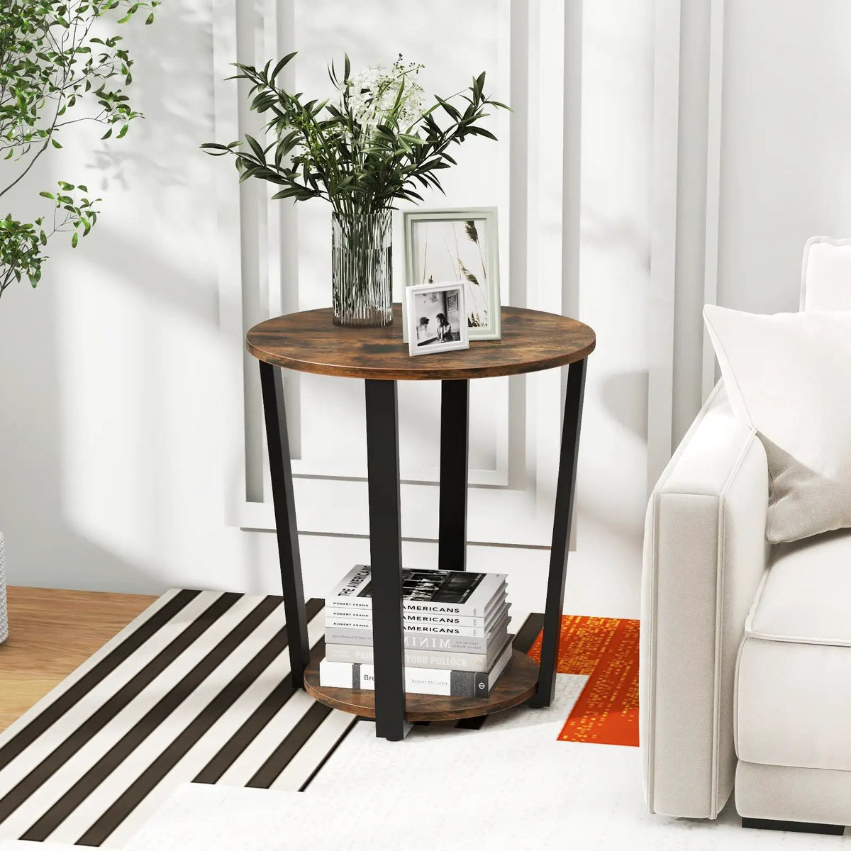 2-tier Round End Table with Storage Shelf & Metal Frame, photo 13 of 16