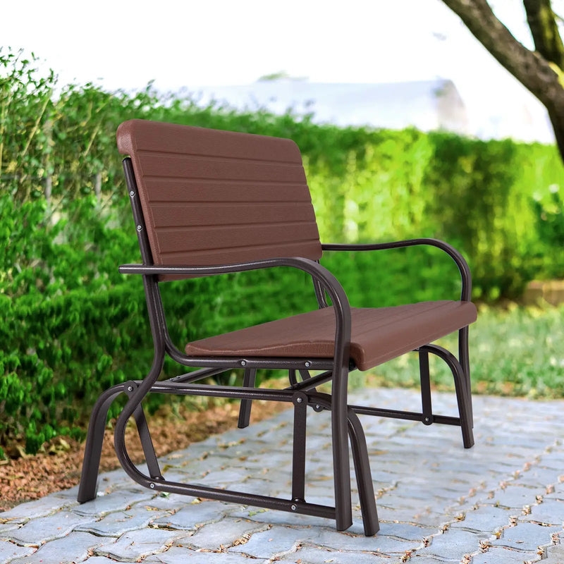 2-Seat Porch Glider with HDPE Back Seat and Steel Frame-Brown by DirectDeals