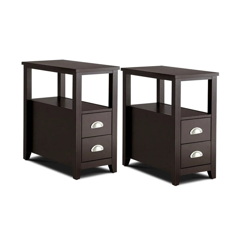 Set of 2 End Table Wooden with 2 Drawer & Shelf Bedside Table by DirectDeals