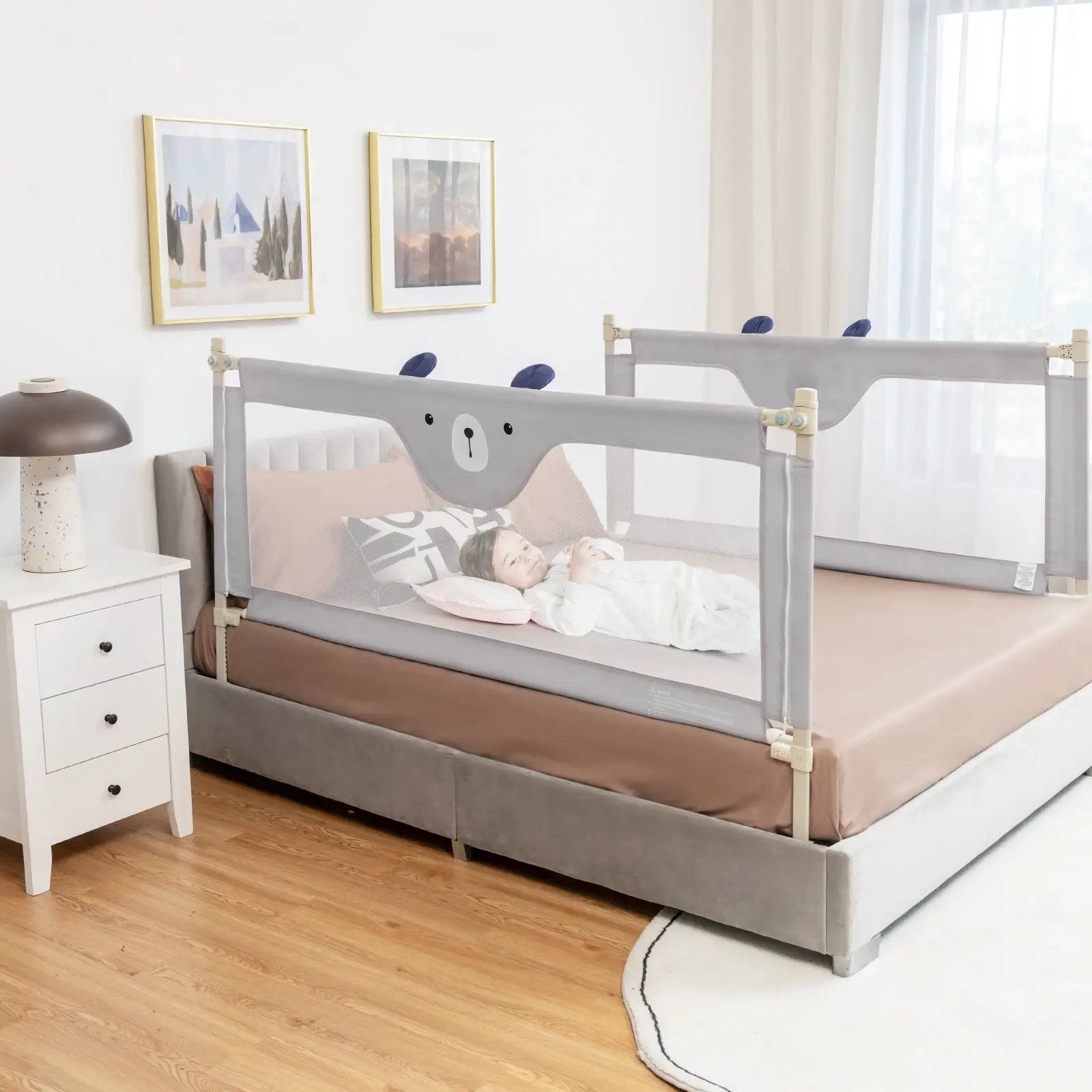Vertical Lifting Baby Bedrail Guard with Lock-Gray by DirectDeals