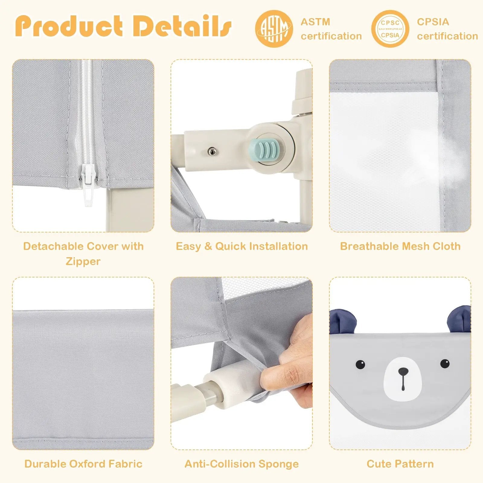 Vertical Lifting Baby Bedrail Guard with Lock-Gray by DirectDeals