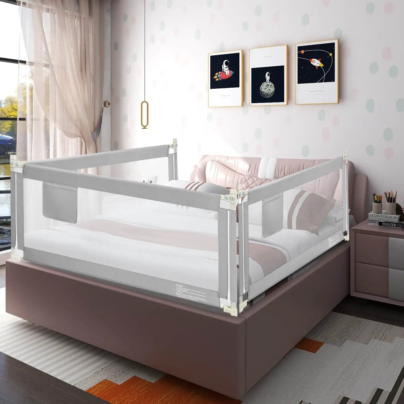 76.8 Inch Baby Bed Rail with Double Safety Child Lock by DirectDeals
