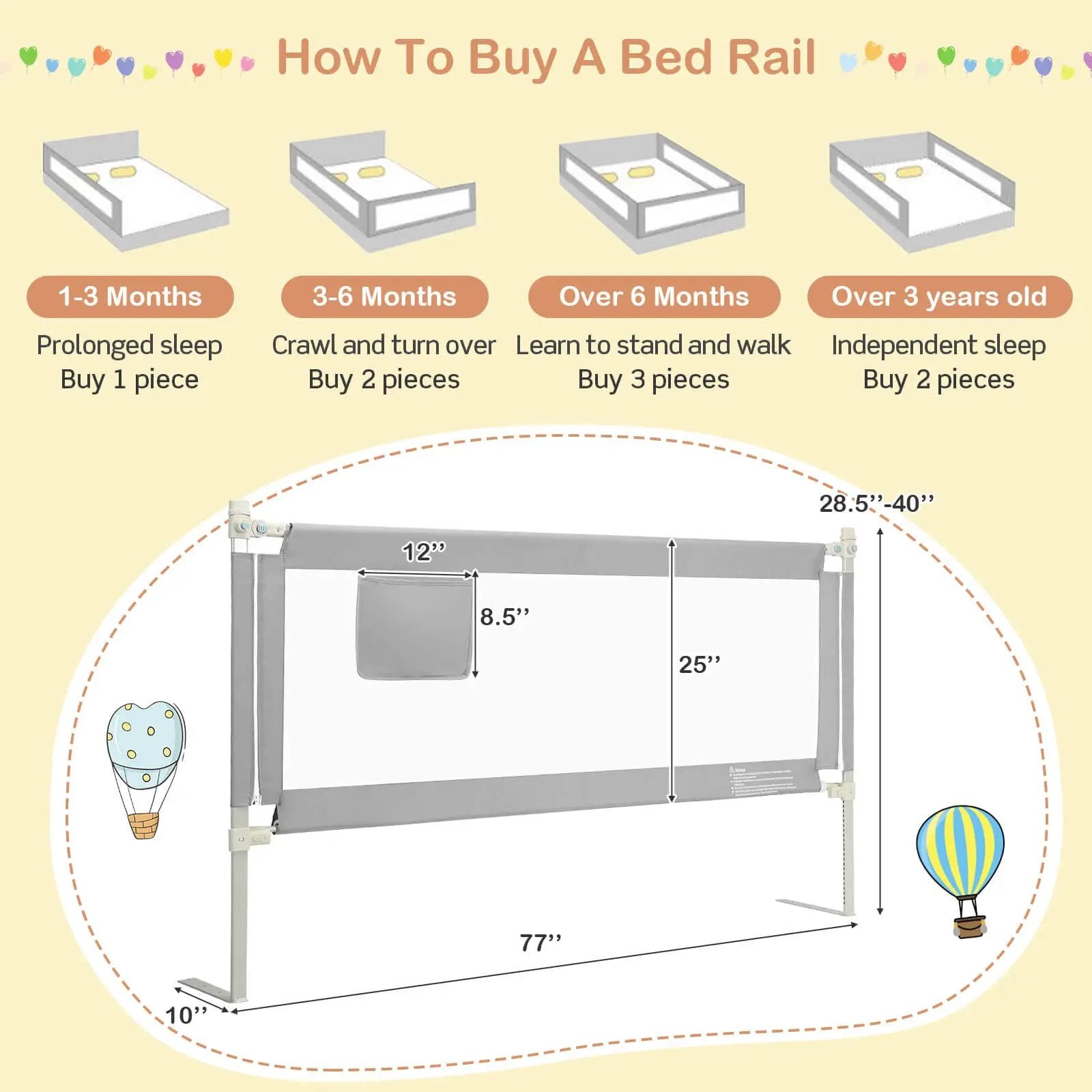 76.8 Inch Baby Bed Rail with Double Safety Child Lock by DirectDeals