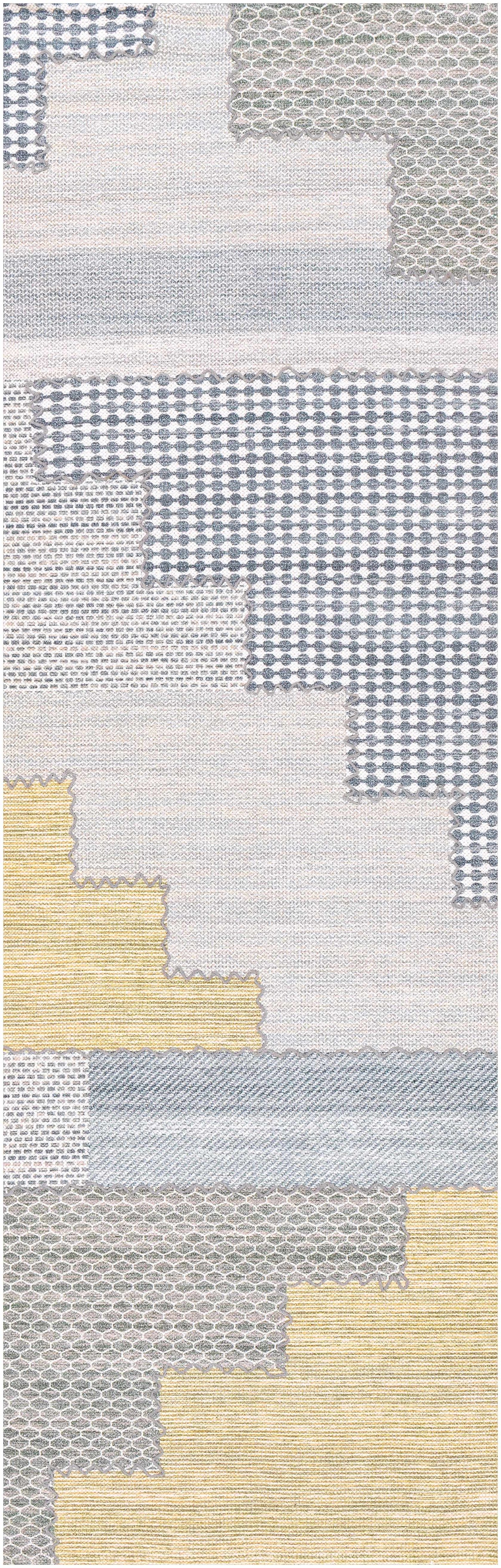 Bishopton Blue/Yellow Patchwork Viscose Rug - Clearance, photo 8 of 8