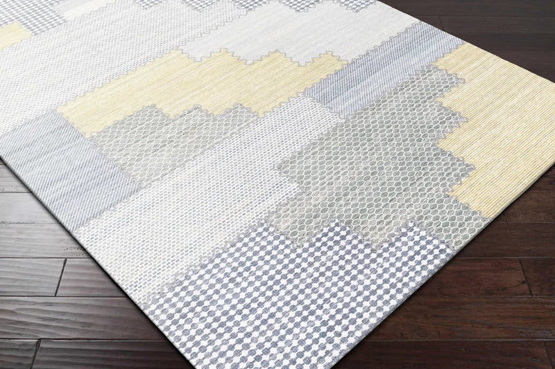 Bishopton Blue/Yellow Patchwork Viscose Rug - Clearance by Boutique Rugs