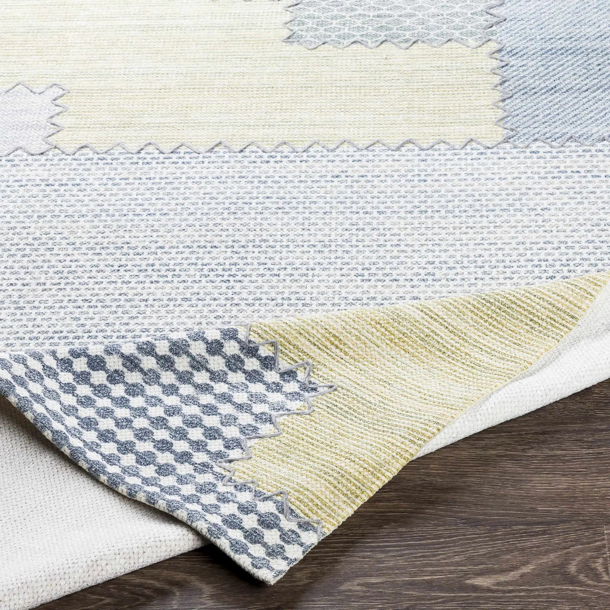 Bishopton Blue/Yellow Patchwork Viscose Rug - Clearance, photo 6 of 8