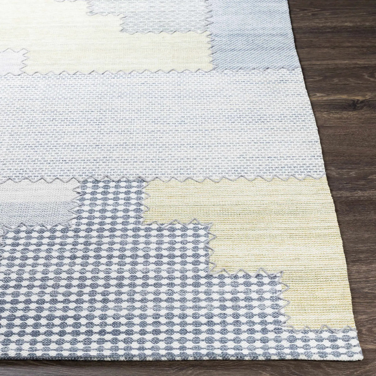 Bishopton Blue/Yellow Patchwork Viscose Rug - Clearance, photo 5 of 8