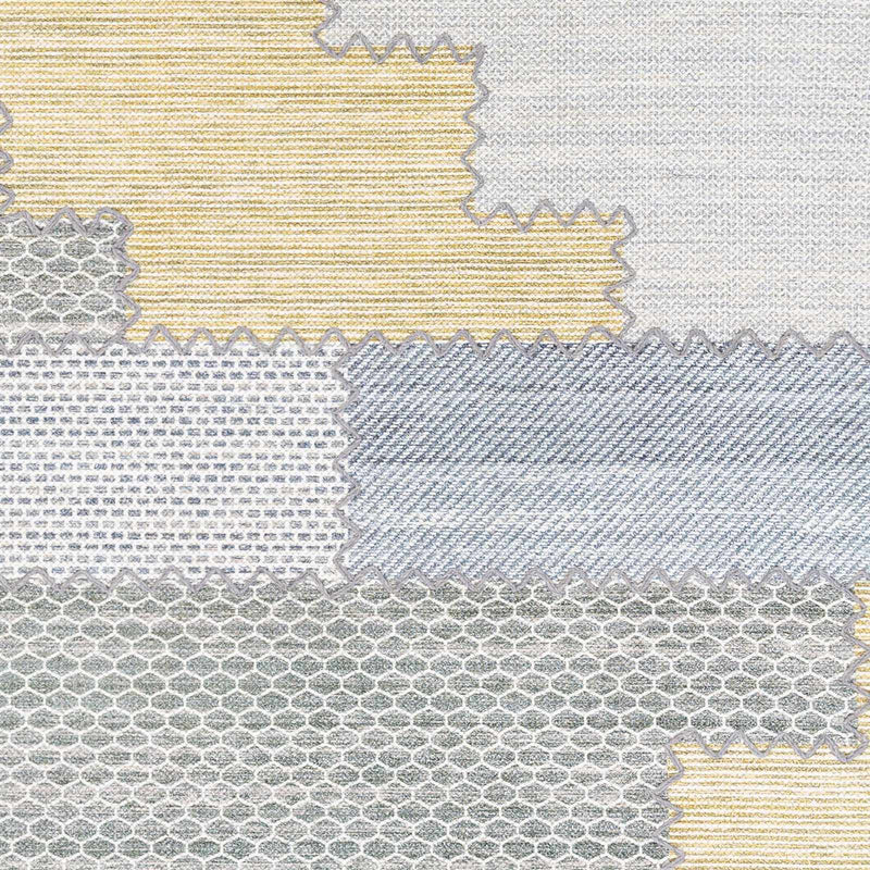 Bishopton Blue/Yellow Patchwork Viscose Rug - Clearance by Boutique Rugs