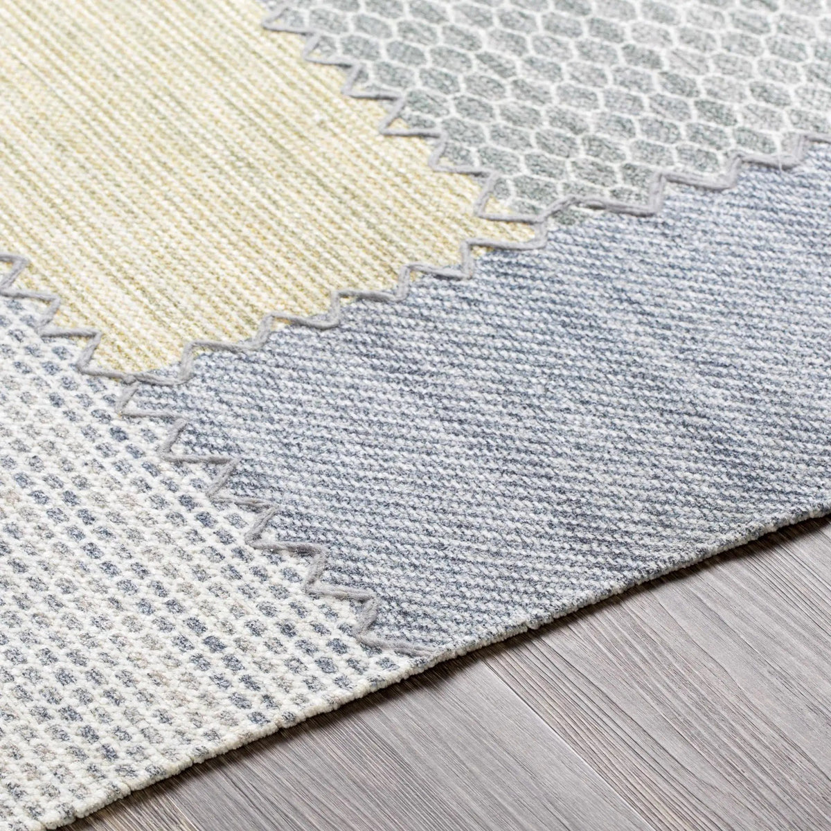 Bishopton Blue/Yellow Patchwork Viscose Rug - Clearance, photo 7 of 8